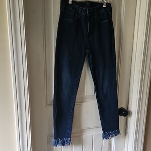Just Black Dark Blue Cropped Jeans with Frayed Hem